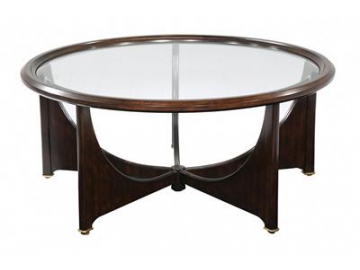 Mesa ratona redonda de madera con encimera de vidrio templado