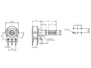 Potenciómetro rotatorio 12mm de eje metal, series WH120