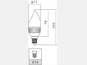 Bombilla LED de aluminio de 3W tipo vela