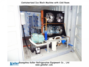 Máquina fabricadora de hielo en bloques tipo contenedor con cámara frío