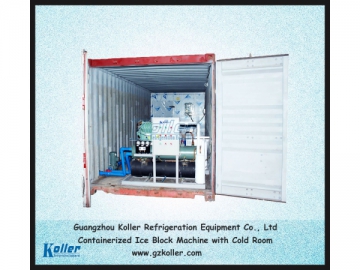 Máquina fabricadora de hielo en bloques tipo contenedor con cámara frío