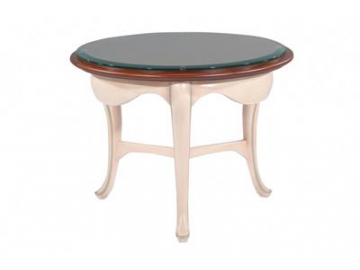 Mesa de té redonda de madera con encimera de vidrio