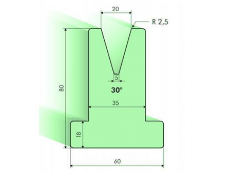 Matrices en T 30°, H=80mm, Utillaje para plegadora Amada