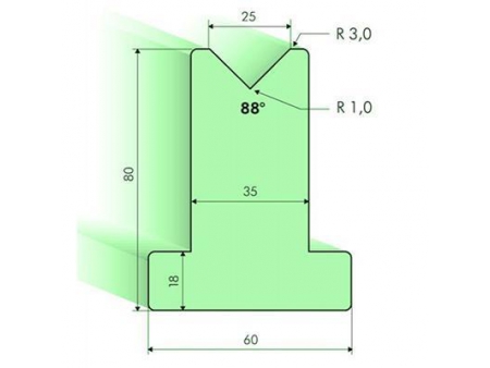Matrices en T 88°, H=80mm, Utillaje para plegadora Amada