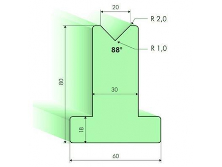 Matrices en T 88°, H=80mm, Utillaje para plegadora Amada