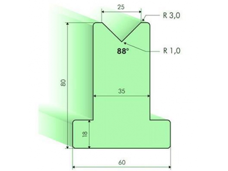 Matrices en T 88°, H=80mm, Utillaje para plegadora Amada