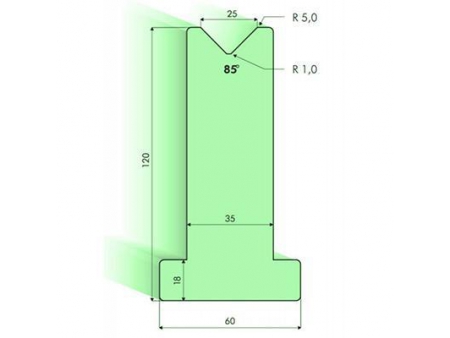 Matrices en T 85°, H=120mm, Utillaje para plegadora Amada