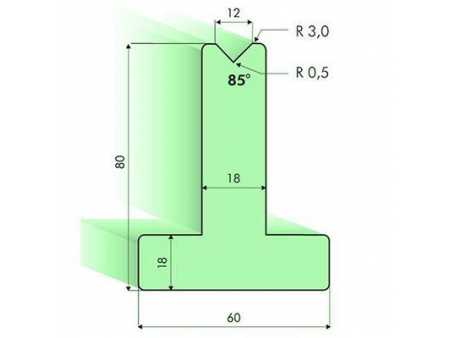 Matrices en T 85°, H=80mm, Utillaje para plegadora Amada