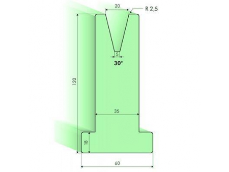 Matrices en T 30°, H=120mm, Utillaje para plegadora Amada