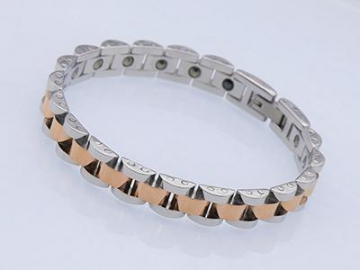 Pulsera Magnética, de Acero Inoxidable en Color Plateado y Oro Rosa - S1115-1