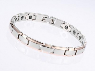 Pulsera Magnética, de Acero Inoxidable con Bordes en Color Oro Rosa - S596