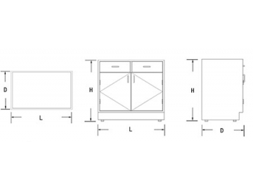 Gabinete bajo para laboratorio (2 puertas & 2 cajones)