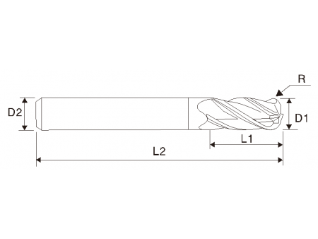 Fresa de extremo de radio angular de 4 filos EMA10 (larga longitud)