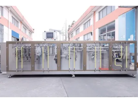 Envasadora horizontal de bolsas con spout, llenado con 2 boquillas