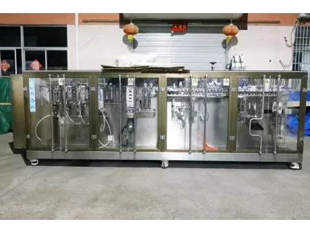 Envasadora horizontal de bolsas stand up, llenado con 2 boquillas