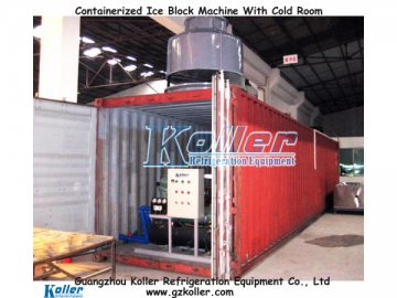 Máquina fabricadora de hielo en bloques tipo contenedor con cámara frío